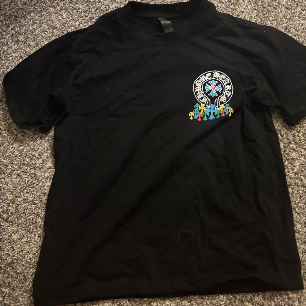 Kids Black Graphic Tee with Colorful Flower Design